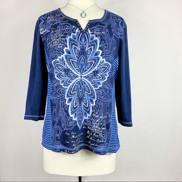 Karen Scott Tops - Karen Scott Blue Top w/Silver Stone Embelishments